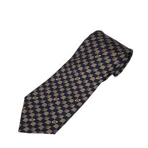 Versace 100% Silk Neck Tie Mens Blue Gold Check Medusa Made‎ in Italy